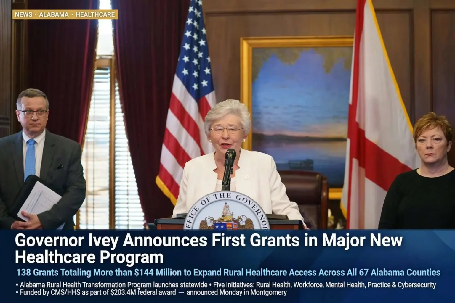 Illustration for the news story: Governor Ivey Announces First Grants in Major New Rural Healthcare Program Totaling More than $144 Million