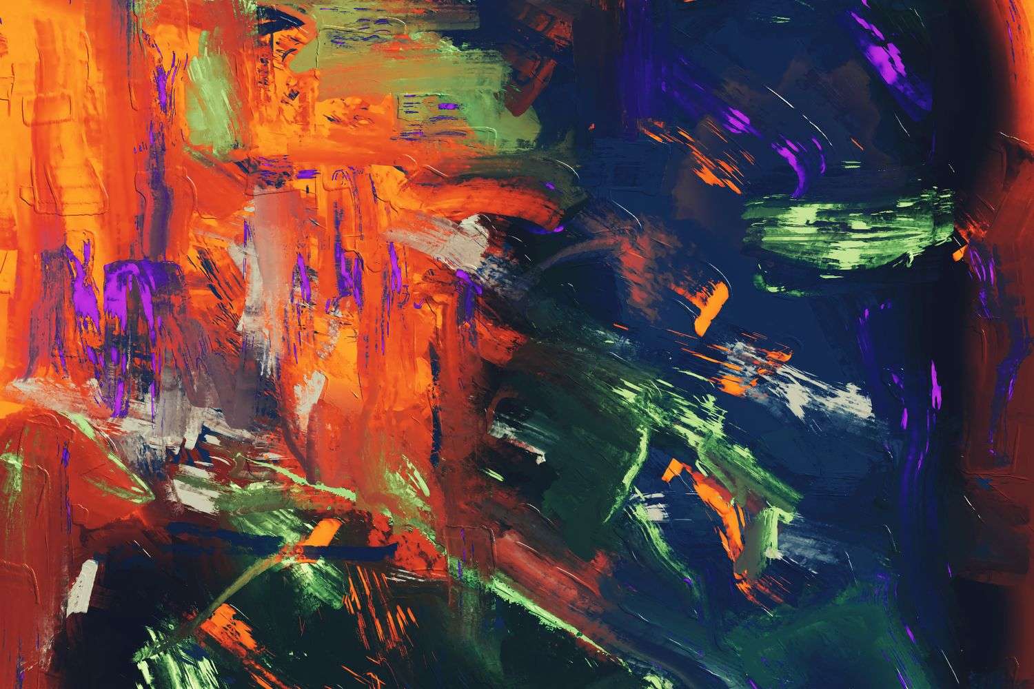 Colorful abstract paintings with intense saturated hues on display
