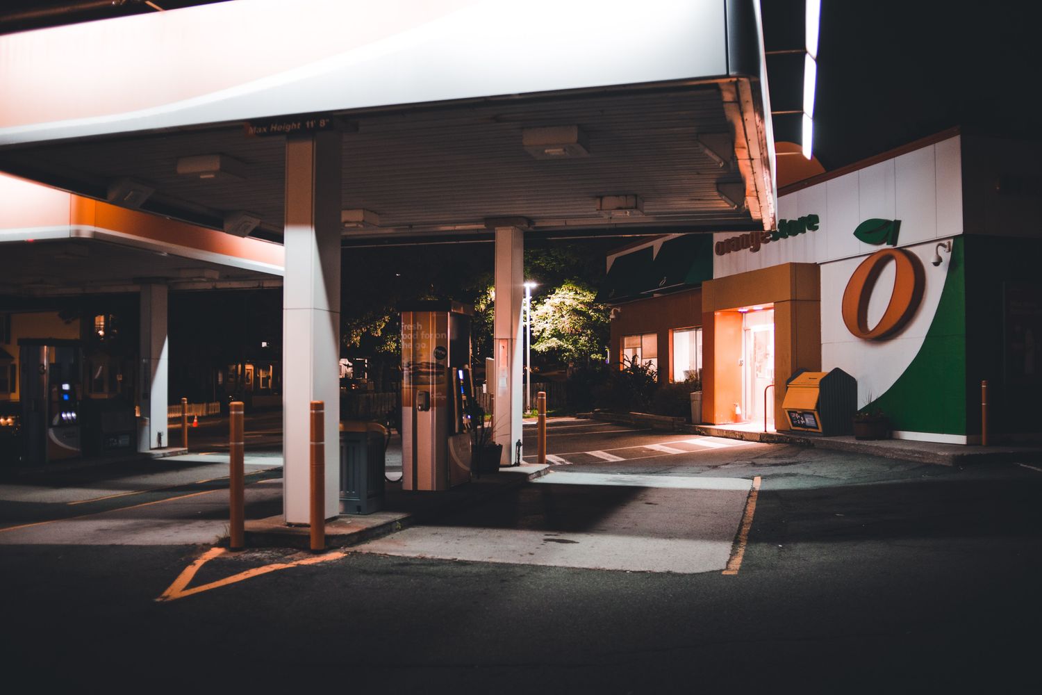 A gas station and convenience store along a south Alabama highway at night