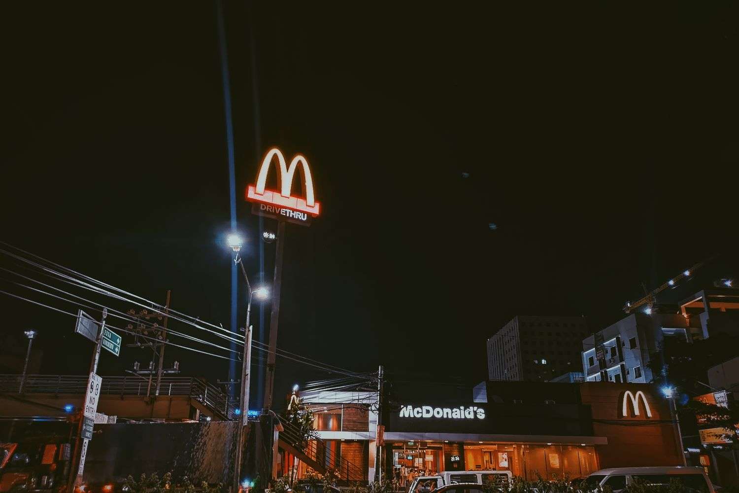 Exterior of a McDonald's restaurant at night