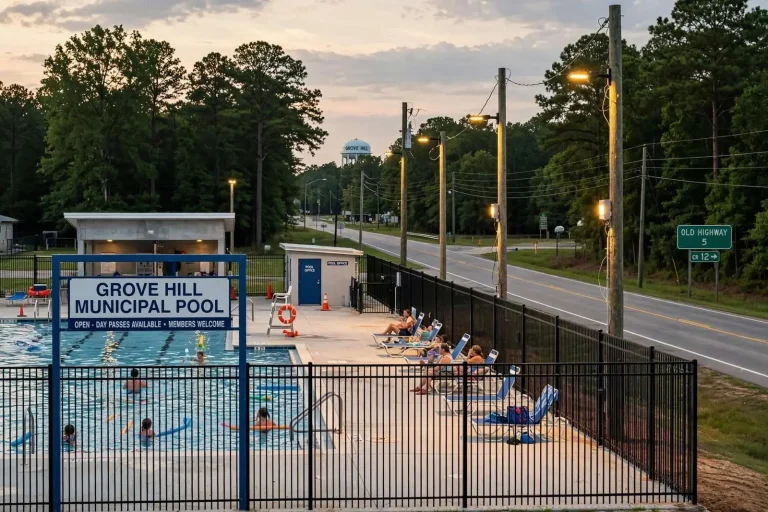 Illustration for the news story: Grove Hill Municipal Pool Gets New Fence, Lighting Ahead of Labor Day