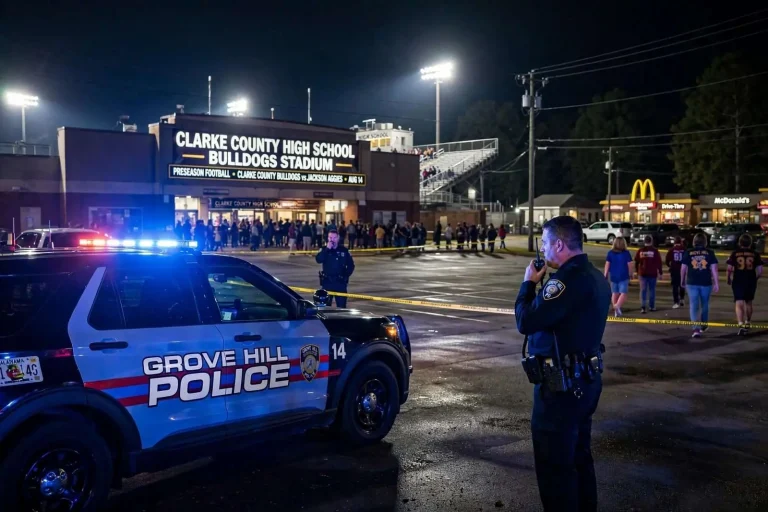 Illustration for the news story: Grove Hill Police Report Cutting, Car Chase Around Preseason Game