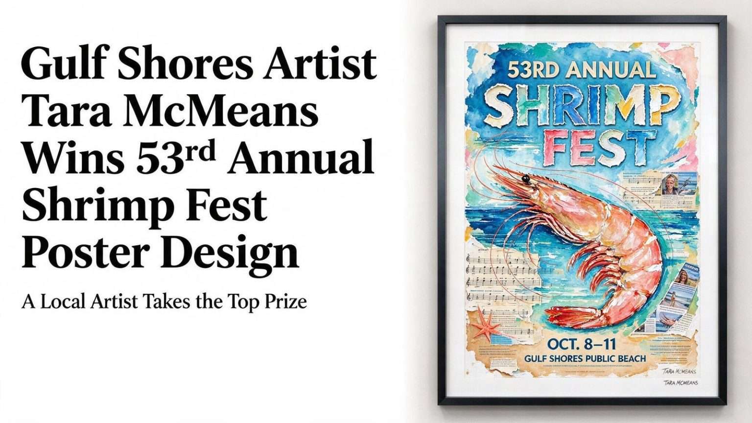Illustration for the news story: Gulf Shores Artist Tara McMeans Wins 53rd Annual Shrimp Fest Poster Design