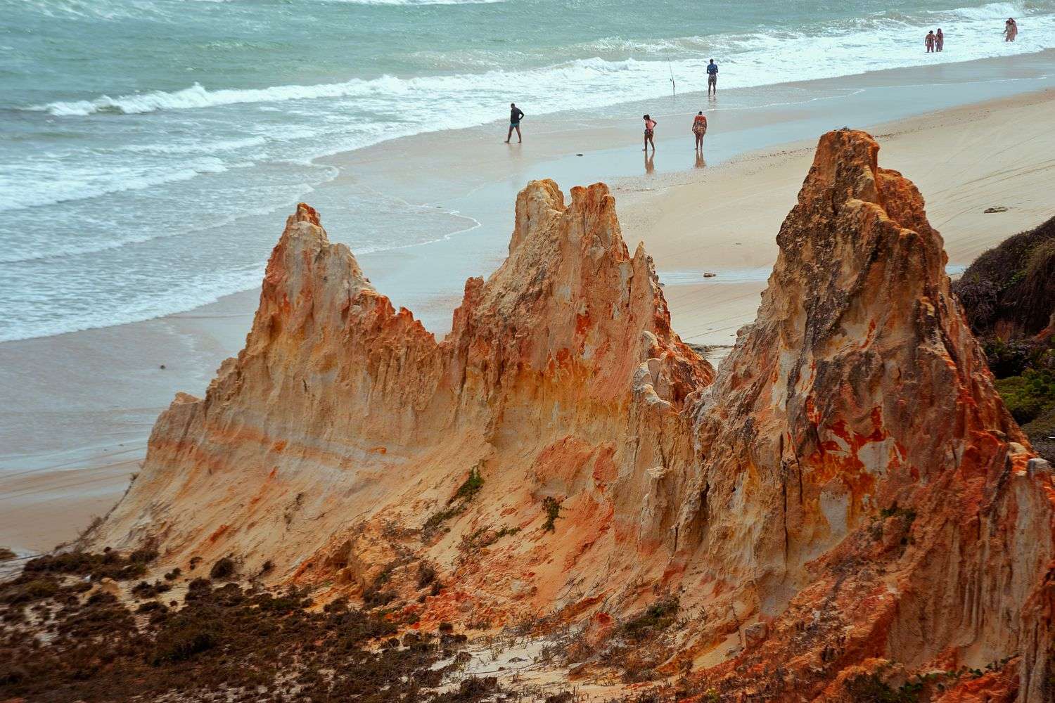 A steep eroded sand dune scarp along a beach shoreline