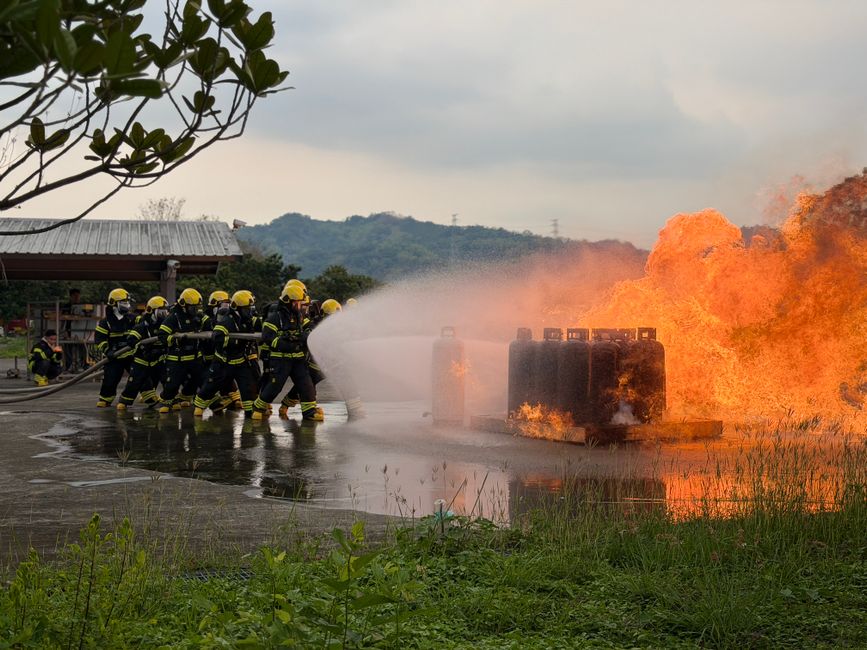 Firefighters train at a fire training facility on the Alabama Gulf Coast