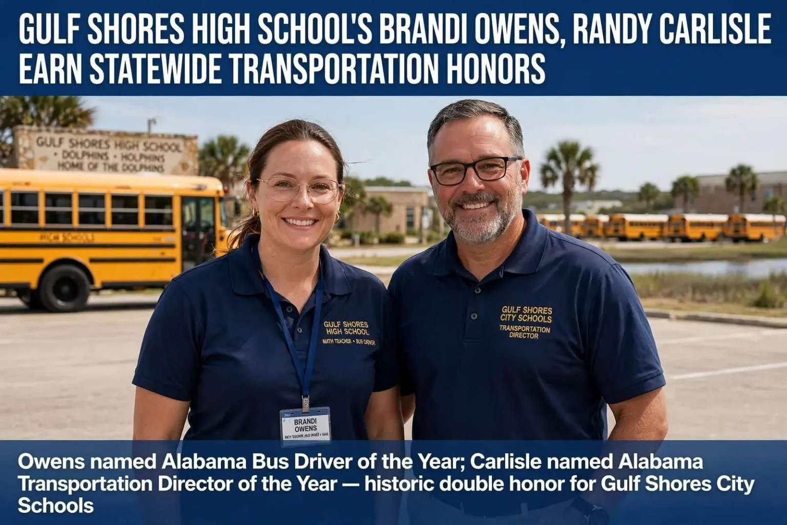 Illustration for the news story: Gulf Shores High School’s Brandi Owens, Randy Carlisle Earn Statewide Transportation Honors