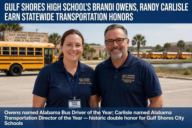 Illustration for the news story: Gulf Shores High School’s Brandi Owens, Randy Carlisle Earn Statewide Transportation Honors