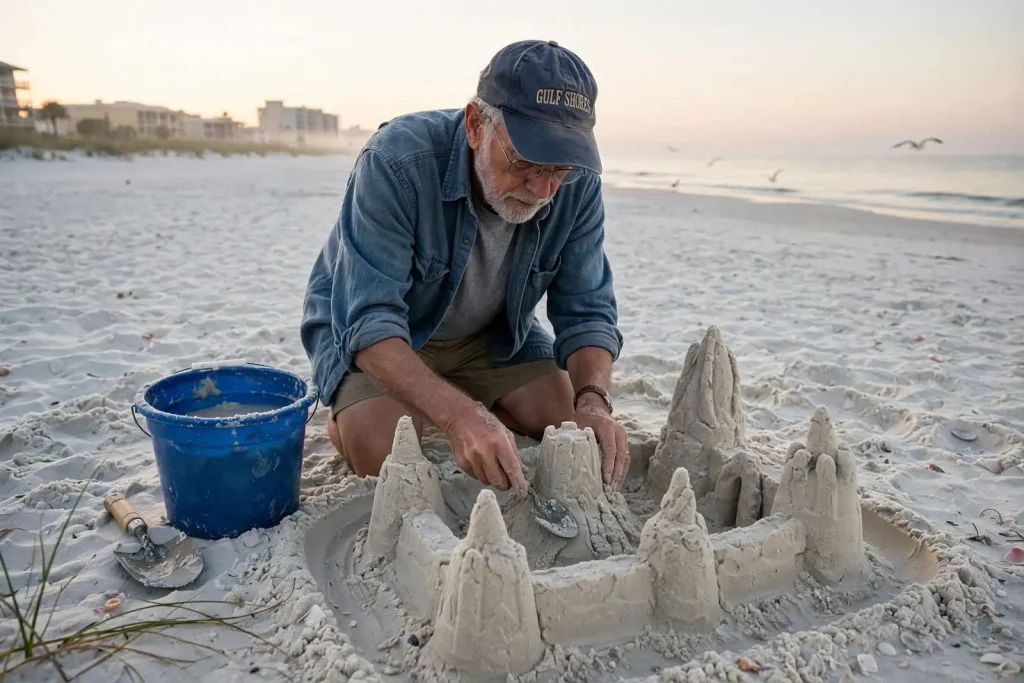 Illustration for the news story: Gulf Shores Sandcastle Ritual Inspires Memoir by Charles Chumley