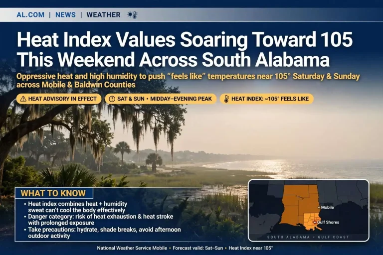 Illustration for the news story: Heat Index Values Soaring Toward 105 This Weekend Across South Alabama