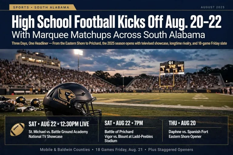 Illustration for the news story: High School Football Kicks Off Aug. 20-22 With Marquee Matchups Across South Alabama
