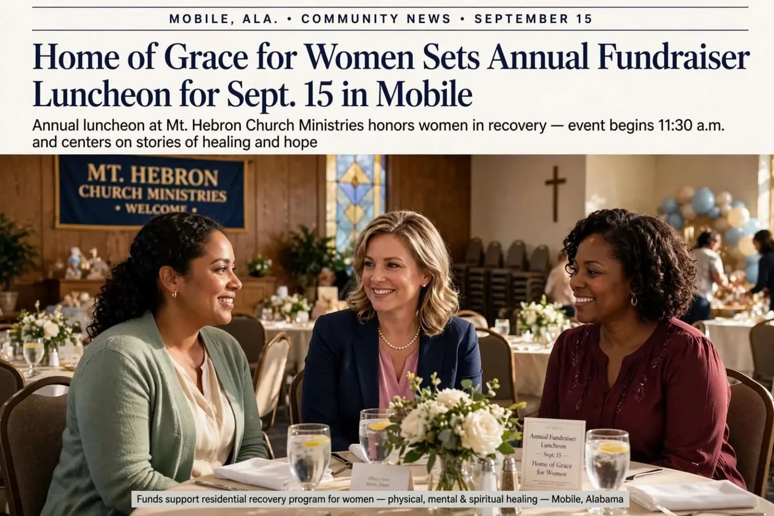 Illustration for the news story: Home of Grace for Women Sets Annual Fundraiser Luncheon for Sept. 15 in Mobile