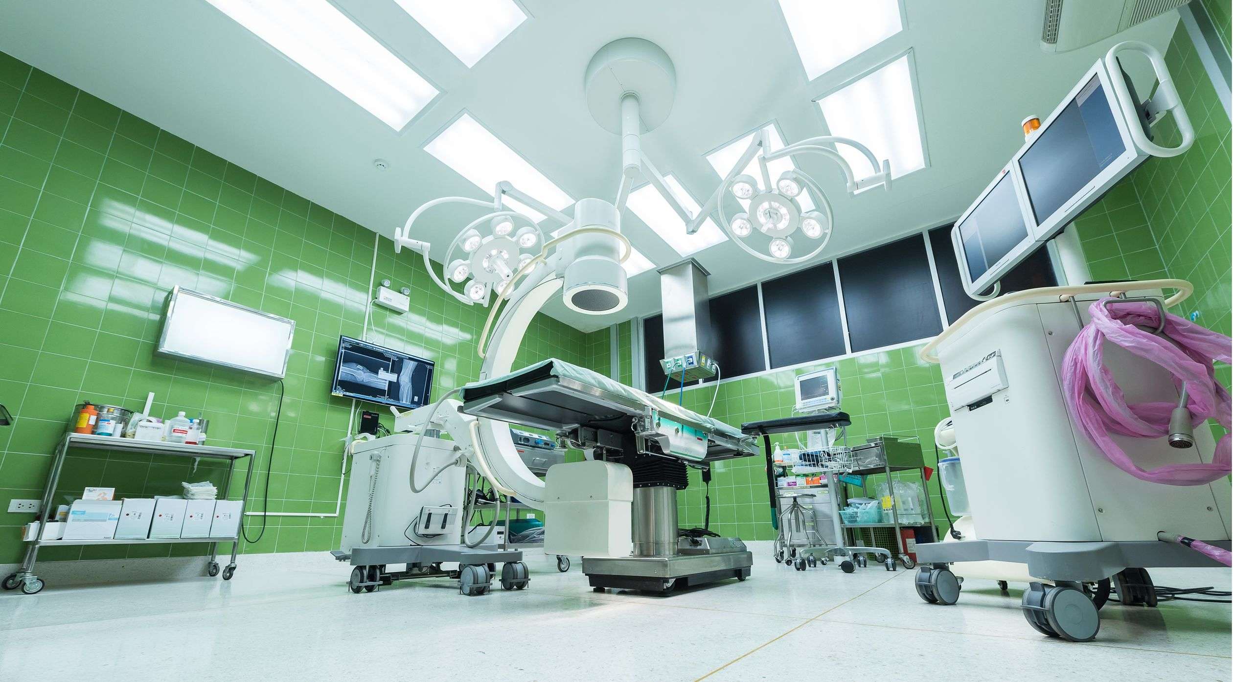 Well-lit hospital corridor