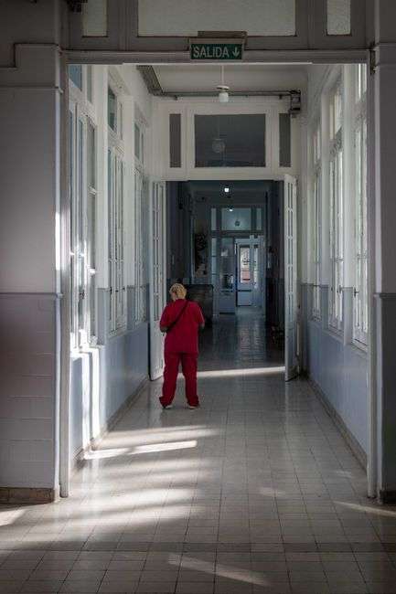Sunlit hospital corridor