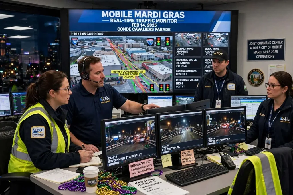 Illustration for the news story: How ALDOT and Mobile Traffic Engineers Keep Mardi Gras Parade Traffic Moving