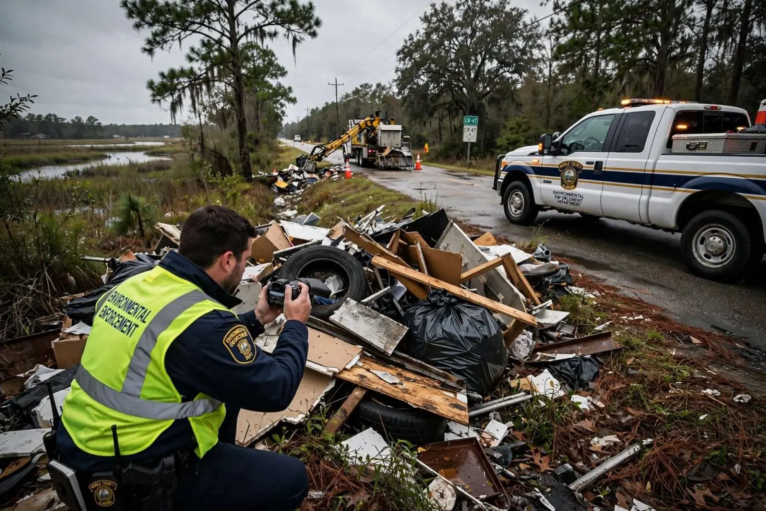 Illustration for the news story: How Mobile County’s Environmental Enforcement Department Tackles Illegal Dumping and Litter