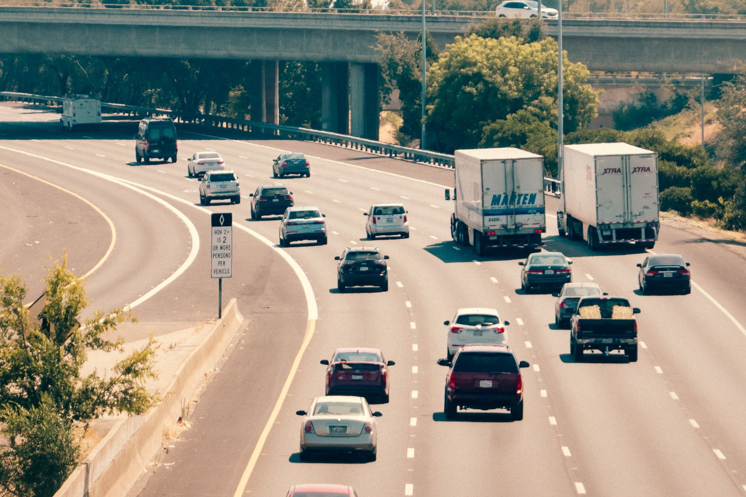 Vehicles crossing a long interstate bridge