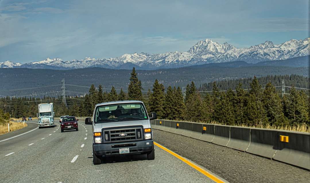 Ambulance and emergency vehicles parked on an interstate highway during a crash response