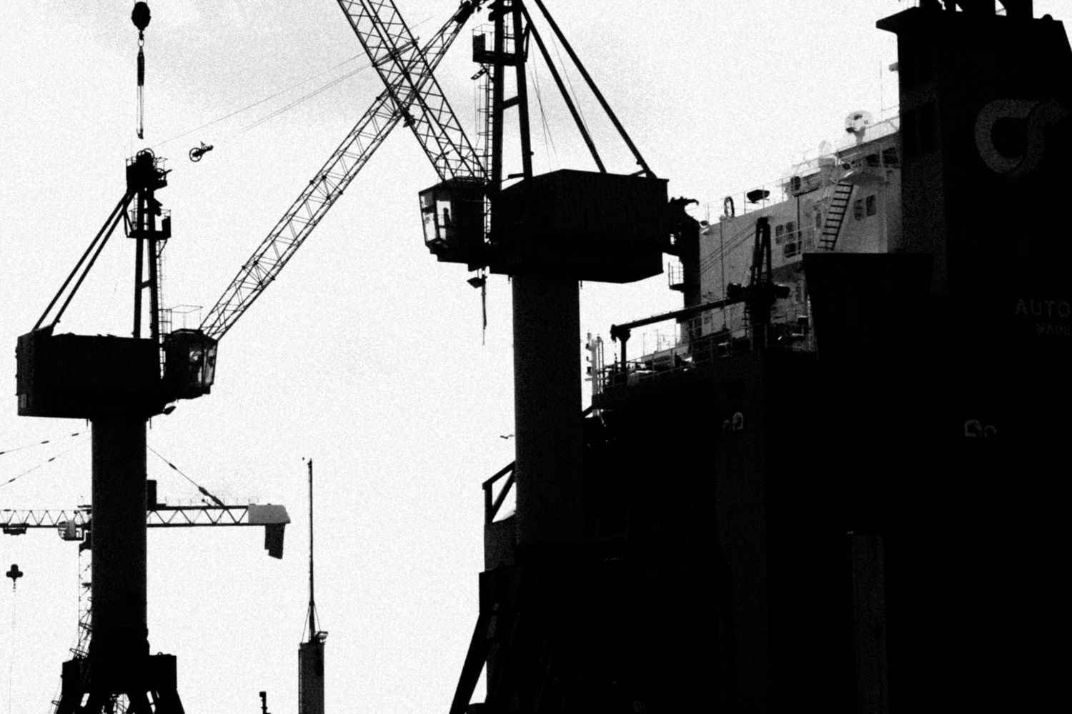 Cranes over a Gulf Coast shipyard in Pascagoula, Mississippi
