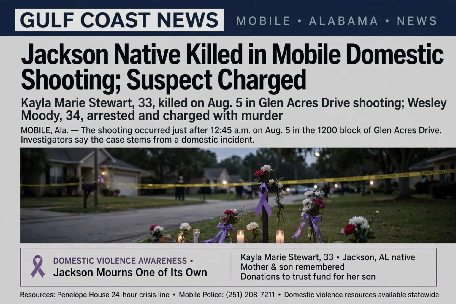 Illustration for the news story: Jackson Native Killed in Mobile Domestic Shooting; Suspect Charged