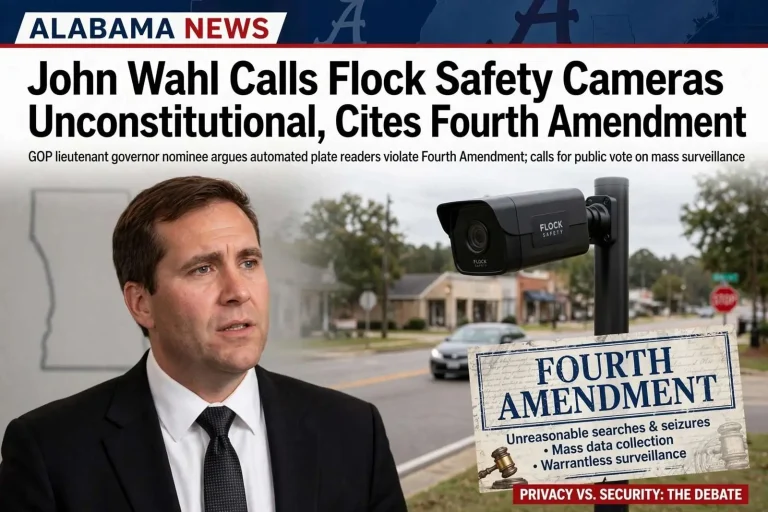 Illustration for the news story: John Wahl Calls Flock Safety Cameras Unconstitutional, Cites Fourth Amendment