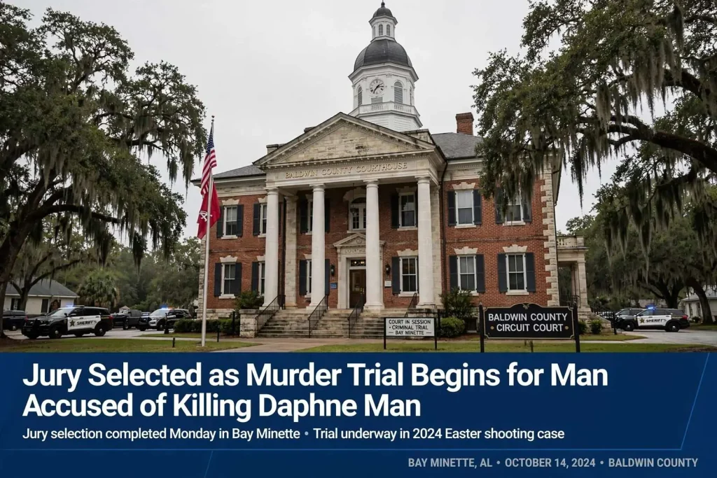 Illustration for the news story: Jury Selected as Murder Trial Begins for Man Accused of Killing Daphne Man