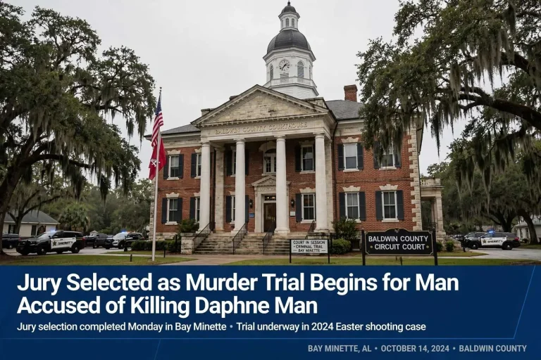 Illustration for the news story: Jury Selected as Murder Trial Begins for Man Accused of Killing Daphne Man