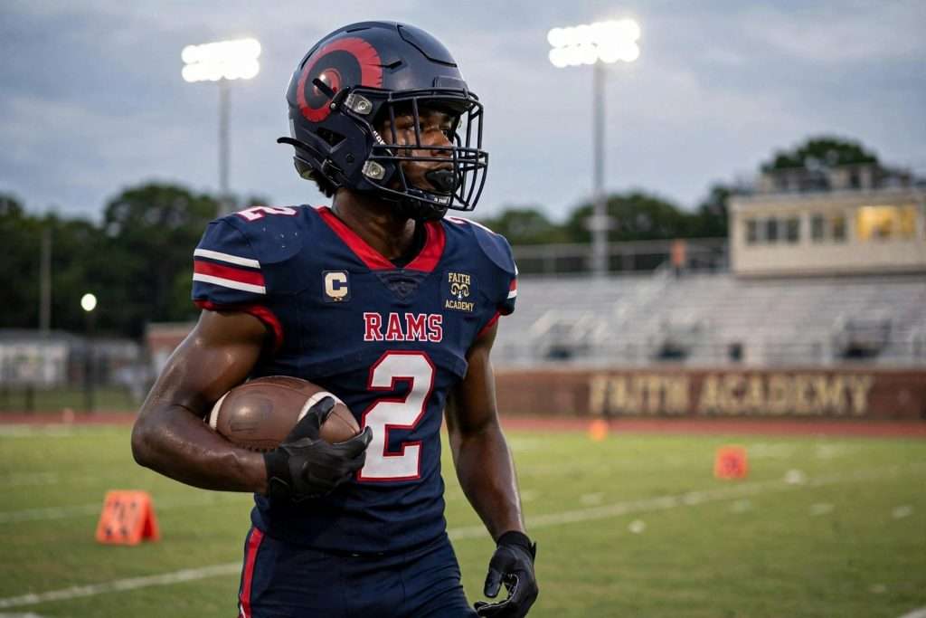 Illustration for the news story: Faith Academy’s Justin Hudson Ready to Do It All on Both Sides of the Ball