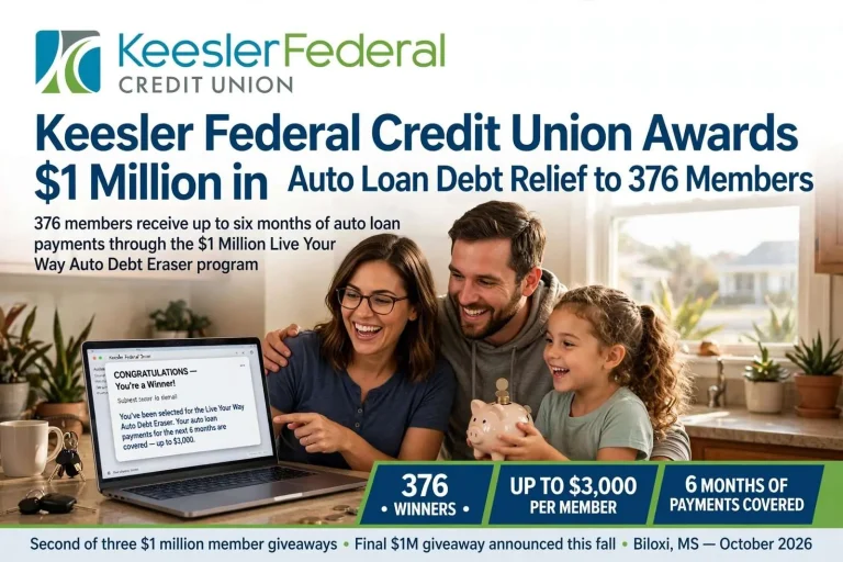 Illustration for the news story: Keesler Federal Credit Union Awards $1 Million in Auto Loan Debt Relief to 376 Members