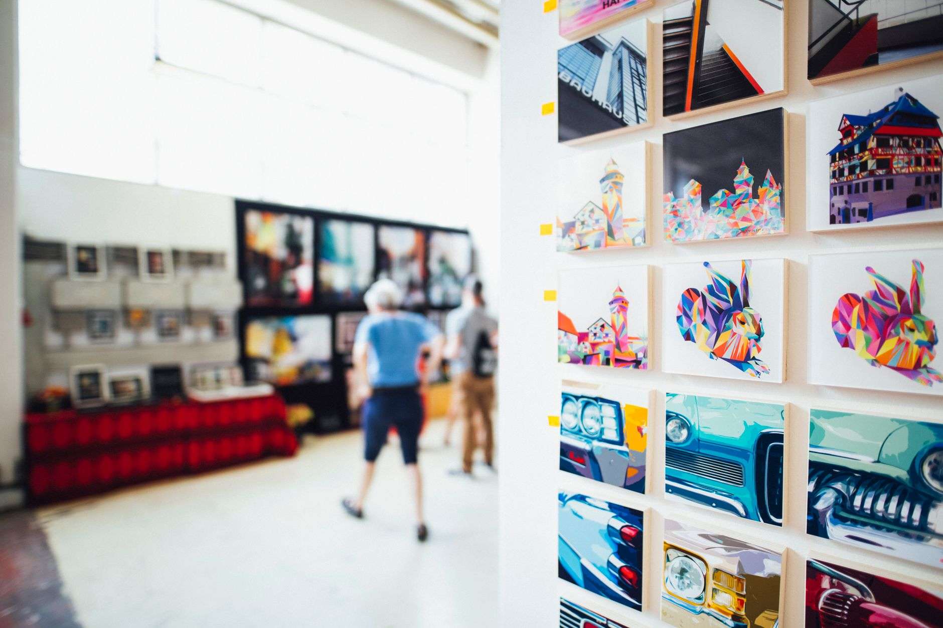 Paintings displayed at an art gallery