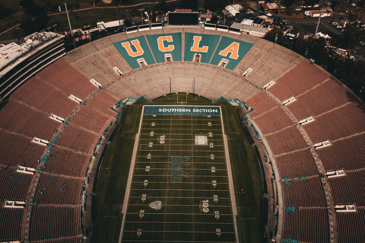 An empty college football stadium ahead of a game