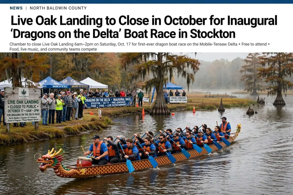 Illustration for the news story: Live Oak Landing to Close in October for Inaugural ‘Dragons on the Delta’ Boat Race in Stockton