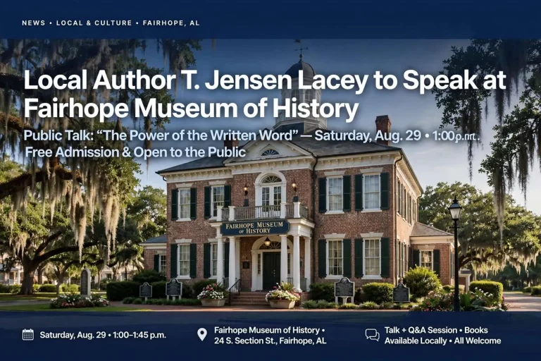 Illustration for the news story: Local Author T. Jensen Lacey to Speak at Fairhope Museum of History