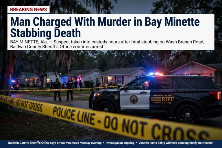 Illustration for the news story: Man Charged With Murder in Bay Minette Stabbing Death