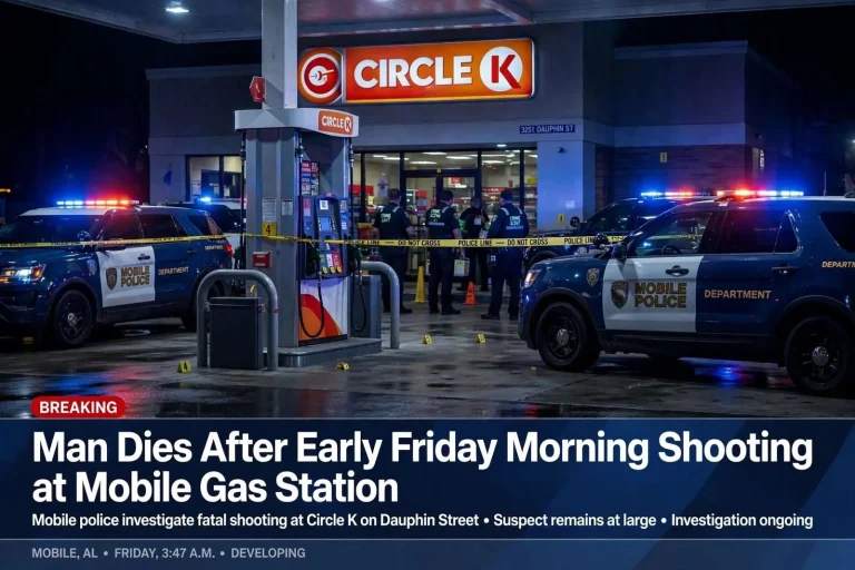 Illustration for the news story: Man Dies After Early Friday Morning Shooting at Mobile Gas Station
