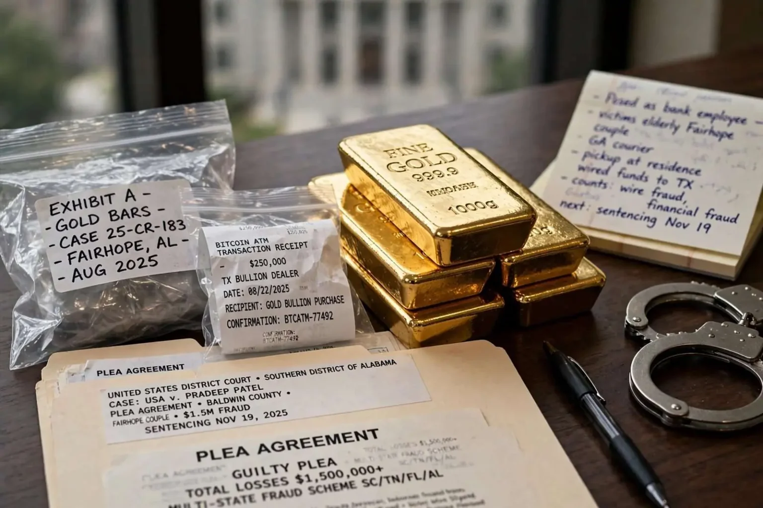 Illustration for the news story: Man Pleads Guilty to $1.5M Gold Bar Fraud Targeting Fairhope Couple