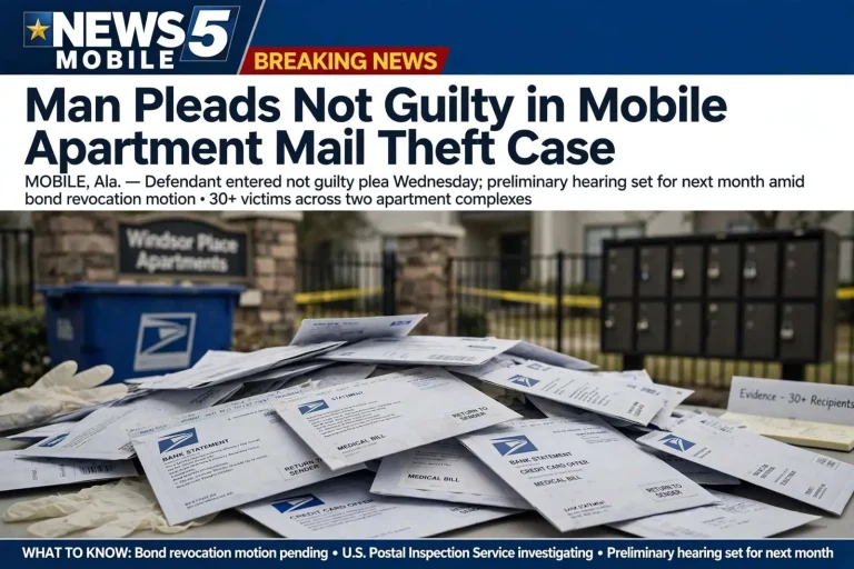 Illustration for the news story: Man Pleads Not Guilty in Mobile Apartment Mail Theft Case