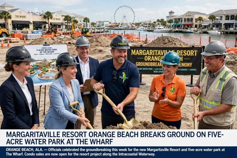 Illustration for the news story: Margaritaville Resort Orange Beach Breaks Ground on Five-Acre Water Park at The Wharf