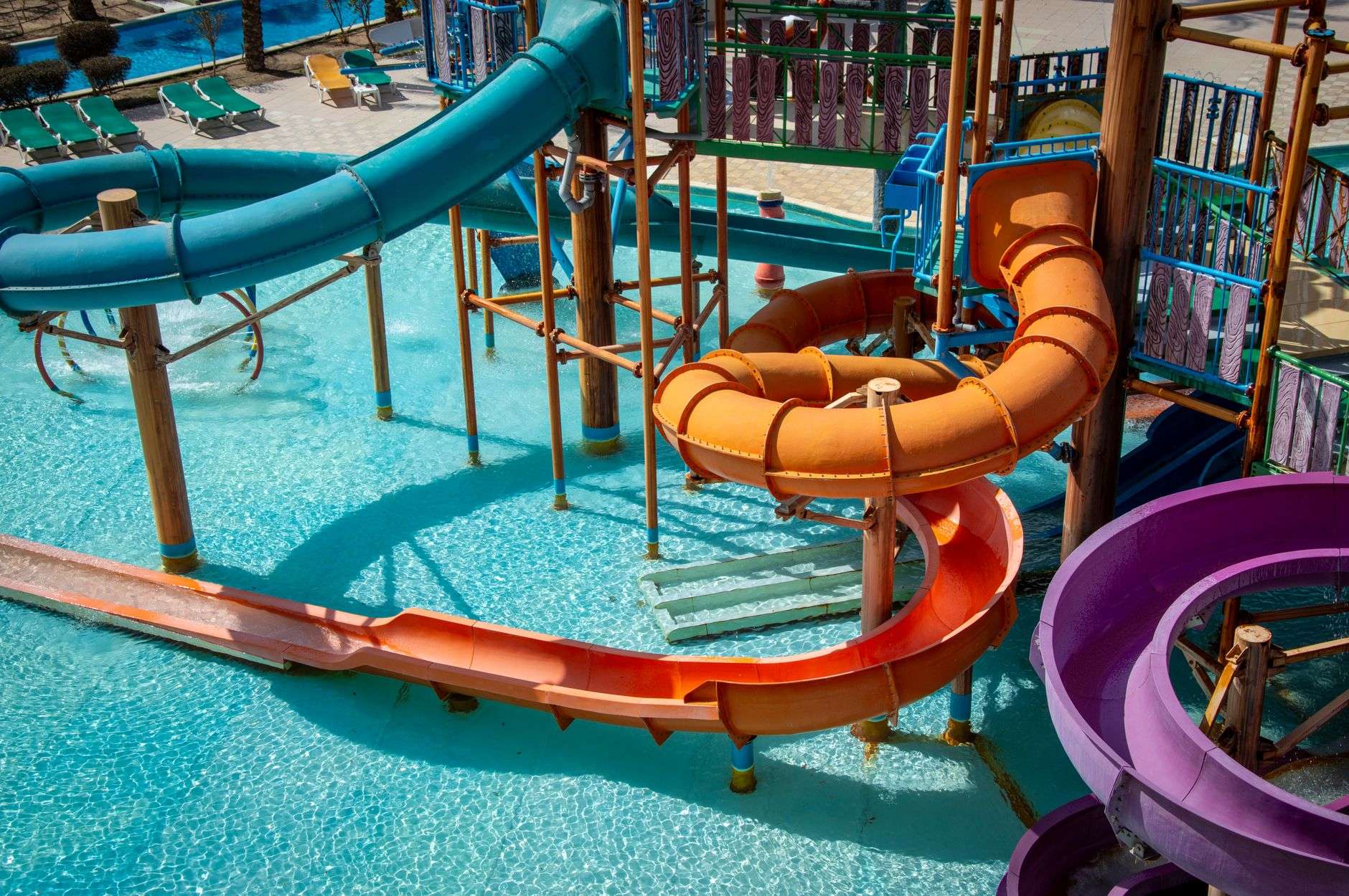 Resort water park with pools and waterslides under construction