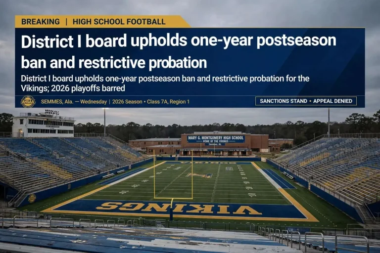 Illustration for the news story: Mary G. Montgomery’s Playoff Appeal Rejected by AHSAA District I Board