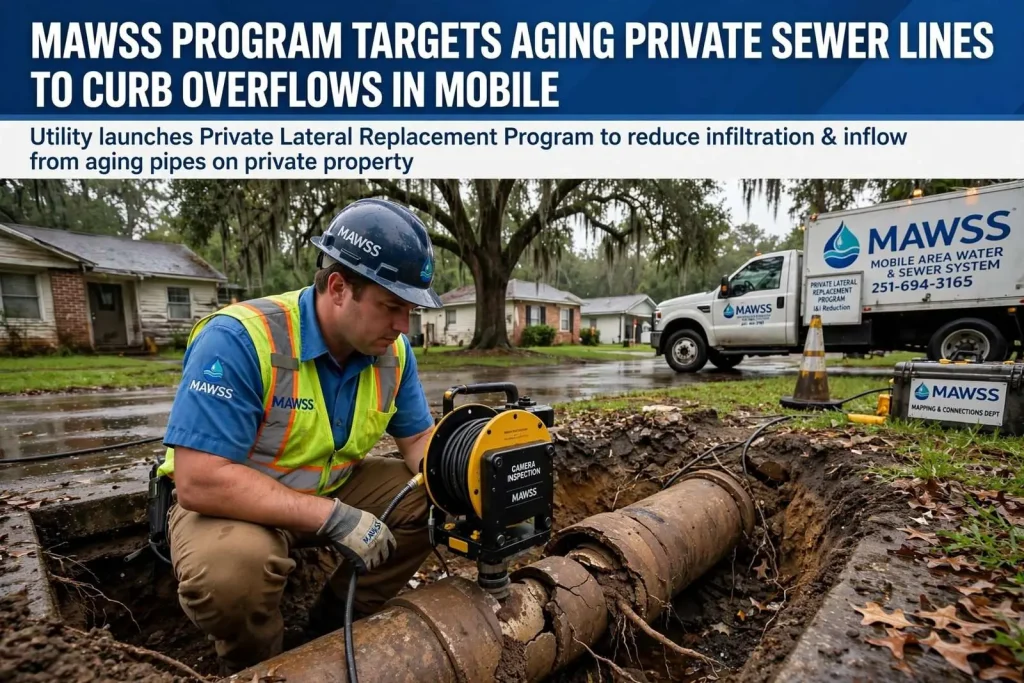 Illustration for the news story: MAWSS Program Targets Aging Private Sewer Lines to Curb Overflows in Mobile