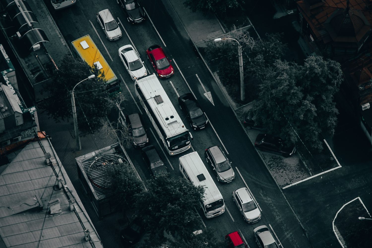 Heavy traffic on a multi-lane urban road