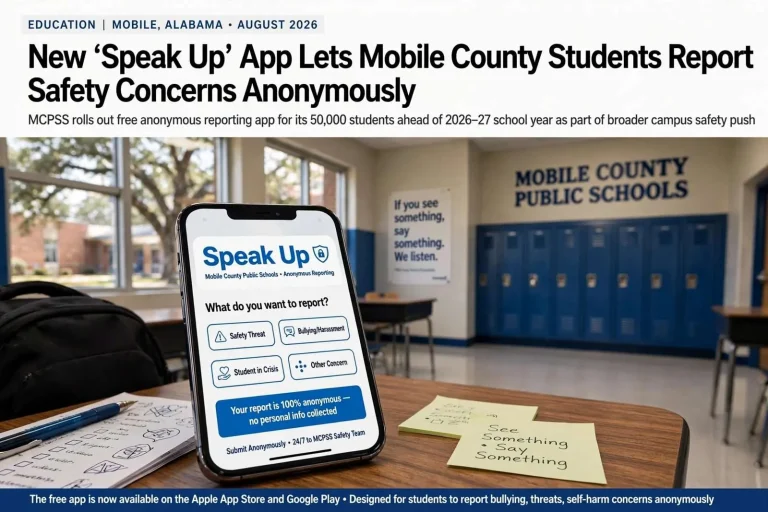 Illustration for the news story: New ‘Speak Up’ App Lets Mobile County Students Report Safety Concerns Anonymously
