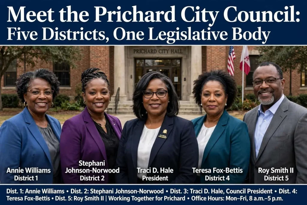 Illustration for the news story: Meet the Prichard City Council: Five Districts, One Legislative Body