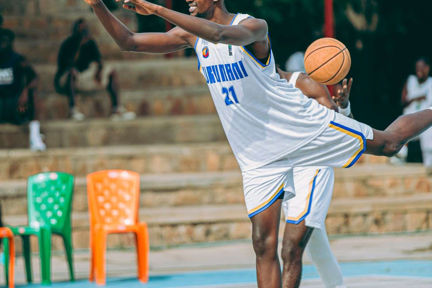 Basketball players on a court