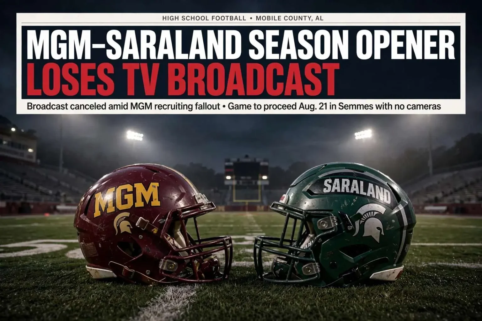Illustration for the news story: MGM-Saraland Season Opener Loses TV Broadcast Amid MGM Recruiting Fallout