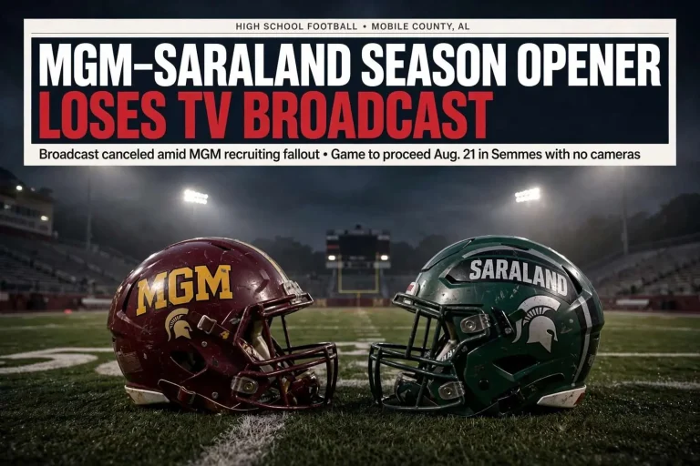 Illustration for the news story: MGM-Saraland Season Opener Loses TV Broadcast Amid MGM Recruiting Fallout