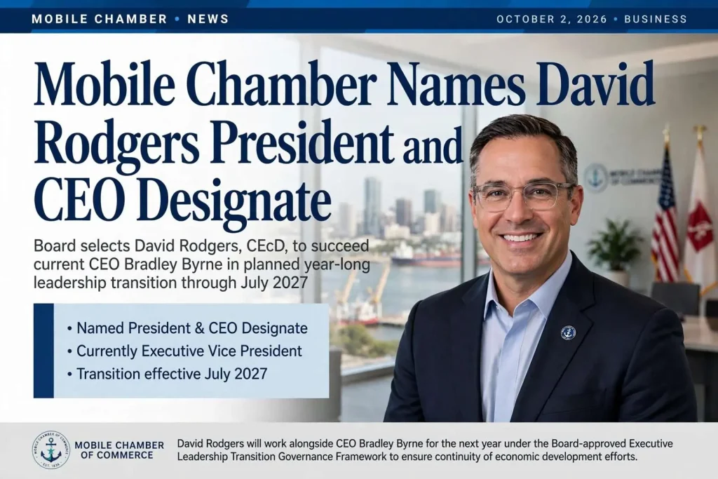 Illustration for the news story: Mobile Chamber Names David Rodgers President and CEO Designate