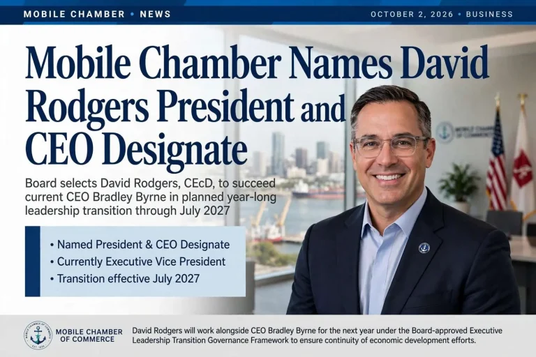 Illustration for the news story: Mobile Chamber Names David Rodgers President and CEO Designate