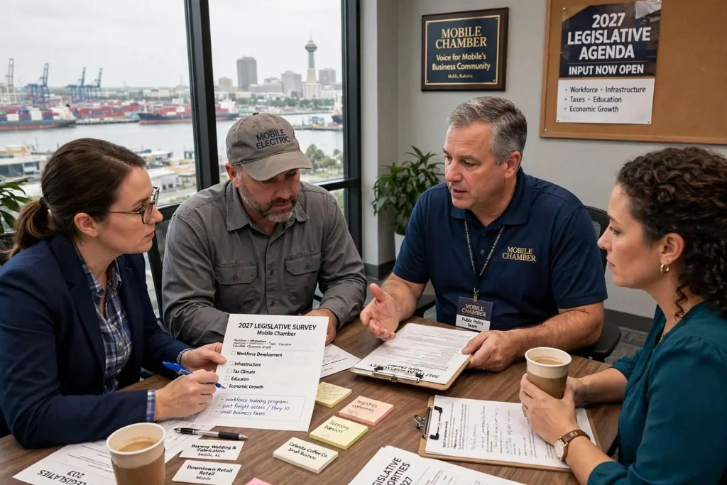 Illustration for the news story: Mobile Chamber Turns to Local Businesses to Shape Its 2027 Legislative Agenda