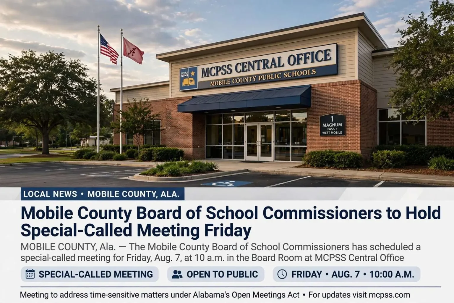 Illustration for the news story: Mobile County Board of School Commissioners to Hold Special-Called Meeting Friday